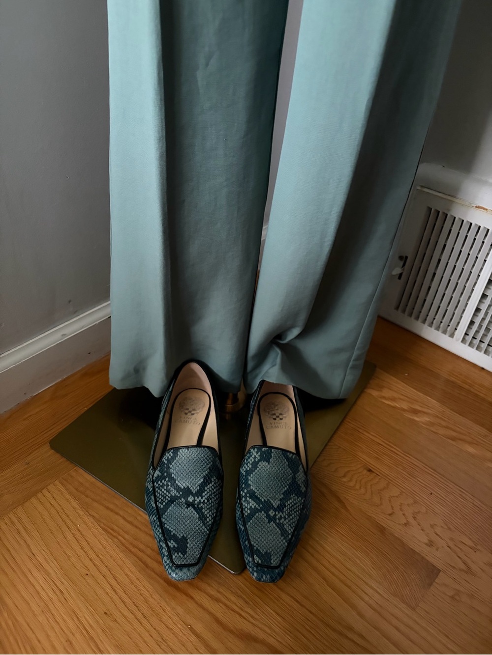 Vince Camuto Teal Snake-Print Loafers with Square Toe - Picture 8 of 8